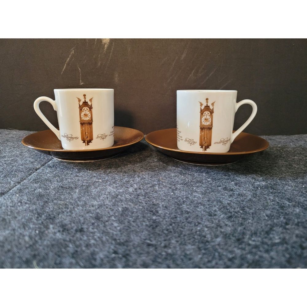 Vintage set of 6 MCM porcelain Mitterteich prezellan Clocks cup and saucers set